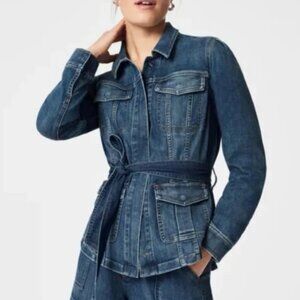 Spanx Tie-Front Summer Denim Jean Shirt Jacket Twilight Indigo Shacket